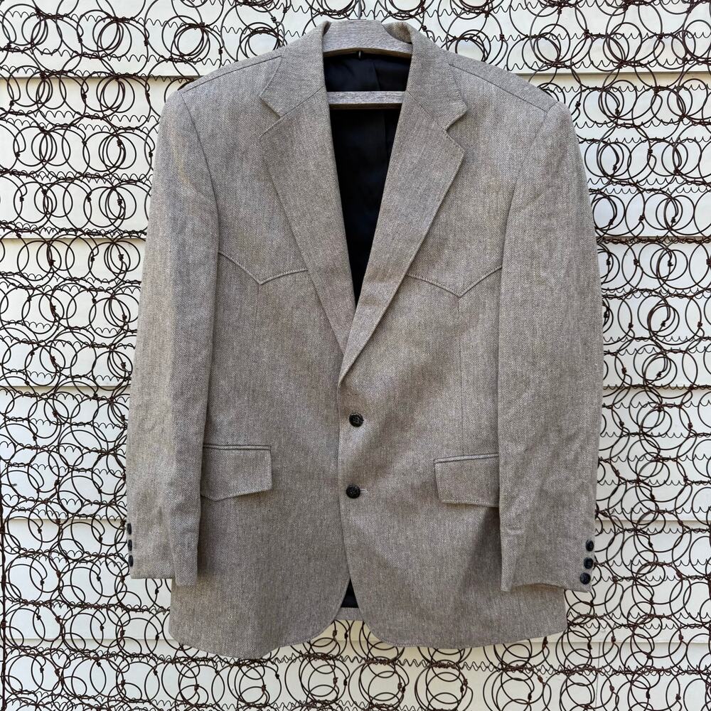 80s Pagano West Gray Jacket Western Suit Blazer Coat Wool Cowboy Rockabilly 42R